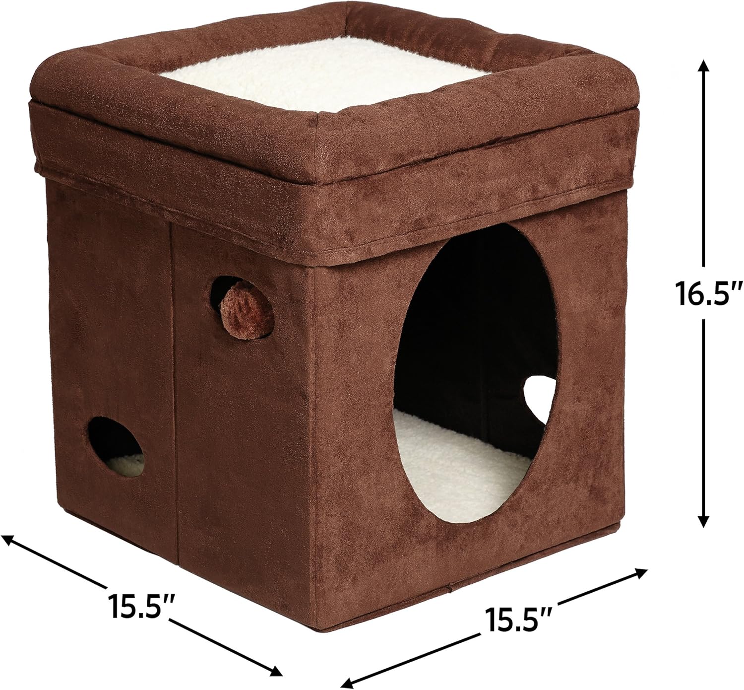 MidWest 137-BR "The Original" Curious Cat Cube, Cat House / Cat Condo in Brown Faux Suede & Synthetic Sheepskin : Pet Furniture : Pet Supplies