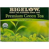 Bigelow Premium 100-Percent Organic Green Tea 150-Count Box, Individually Wrapped