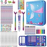 JAMIEWIN 59 Pcs Markers Set with Glitter Mermaid Pencil Case, Art and Craft Supplies Kit for Kids, Mermaid Gifts for Girls 4-9 Year Old for Christmas Birthday