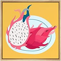 SIGNWIN Framed Canvas Wall Art Tropical Pink Dragon Fruit with Yellow Background Fruit Citrus Illustrations Pop Art Modern Fun Neon for Living Room, Bedroom, Office - 16x16 inches