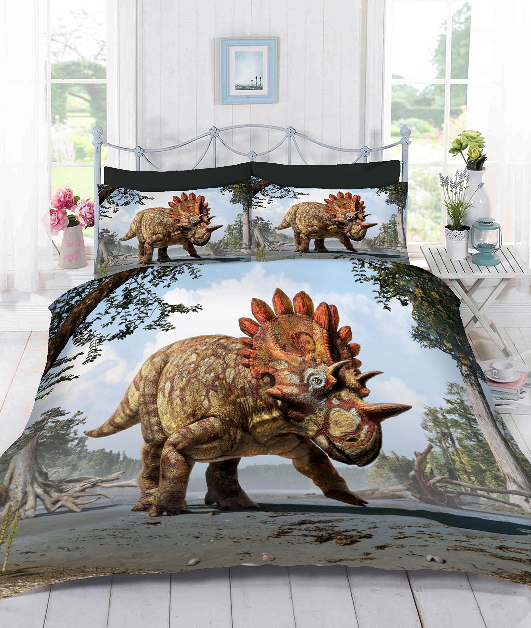 Jennifer Davidson Dinosaur 3D Digital Print Rhinosaur Design Duvet Cover By UK Made(Double)