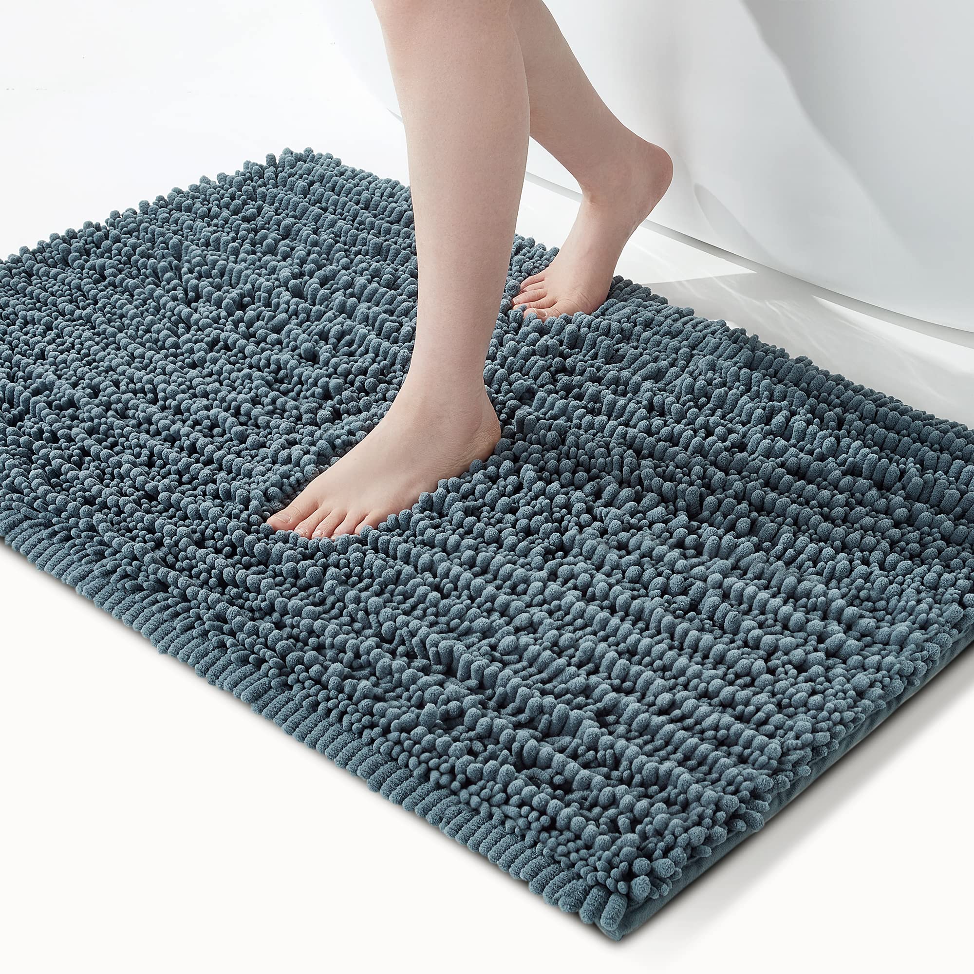 FLOLEOPA Soft Plush Microfiber Bathroom Rugs, Absorbent Bath Rugs Non Skid Machine Wash Dry Bath Mats for Tub,Shower and Bath Room Floor Mats (24x39inches, Dusty Blue)