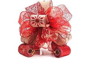 CT CRAFT LLC Red Snowflake Christmas Tree Topper Bow 11" with 4 Ribbon Streamers x 3 Yards Long Each for Holidy Elegant Fancy Home Décor Indoor