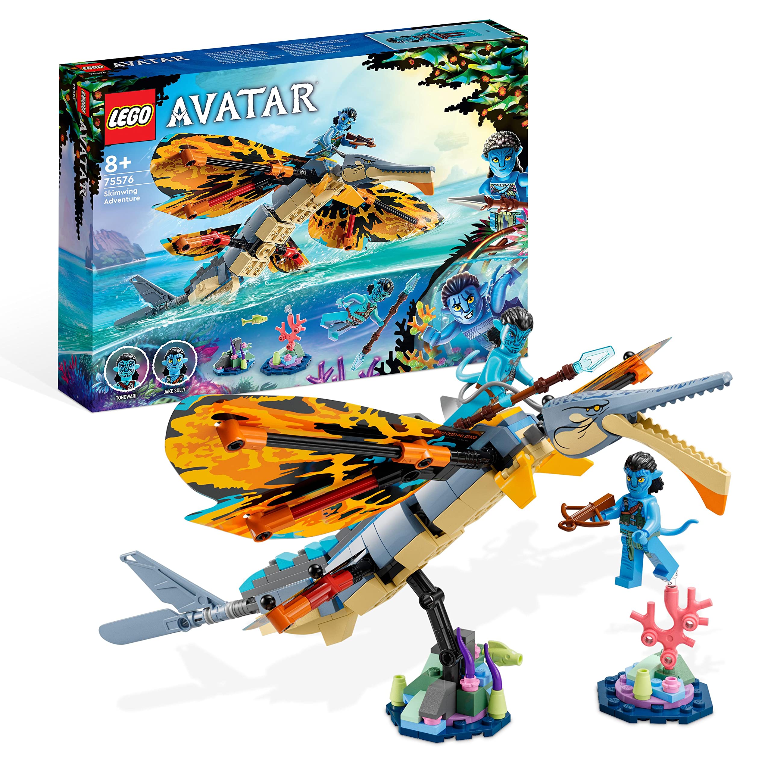 LEGO Avatar Skimwing Adventure, Collectible The Way of Water Set with Toy Animal for 8 Plus Year Old Boys & Girls, Pandora Coral Reef Scene, Jake Sully and Tonowari Minifigures 75576