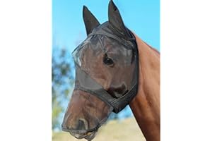 HackFond Horse Fly Mask with Long Nose and Ears, Full Face UV Protection for Horses, Smooth Fine Mesh Equine Fly Mask, L - Full