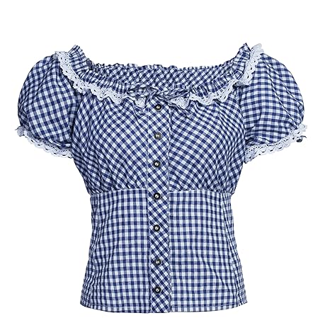 Bongossi-Trade Trachtenbluse Dirndl Bluse Carmenbluse kariert in verschiedenen Farben