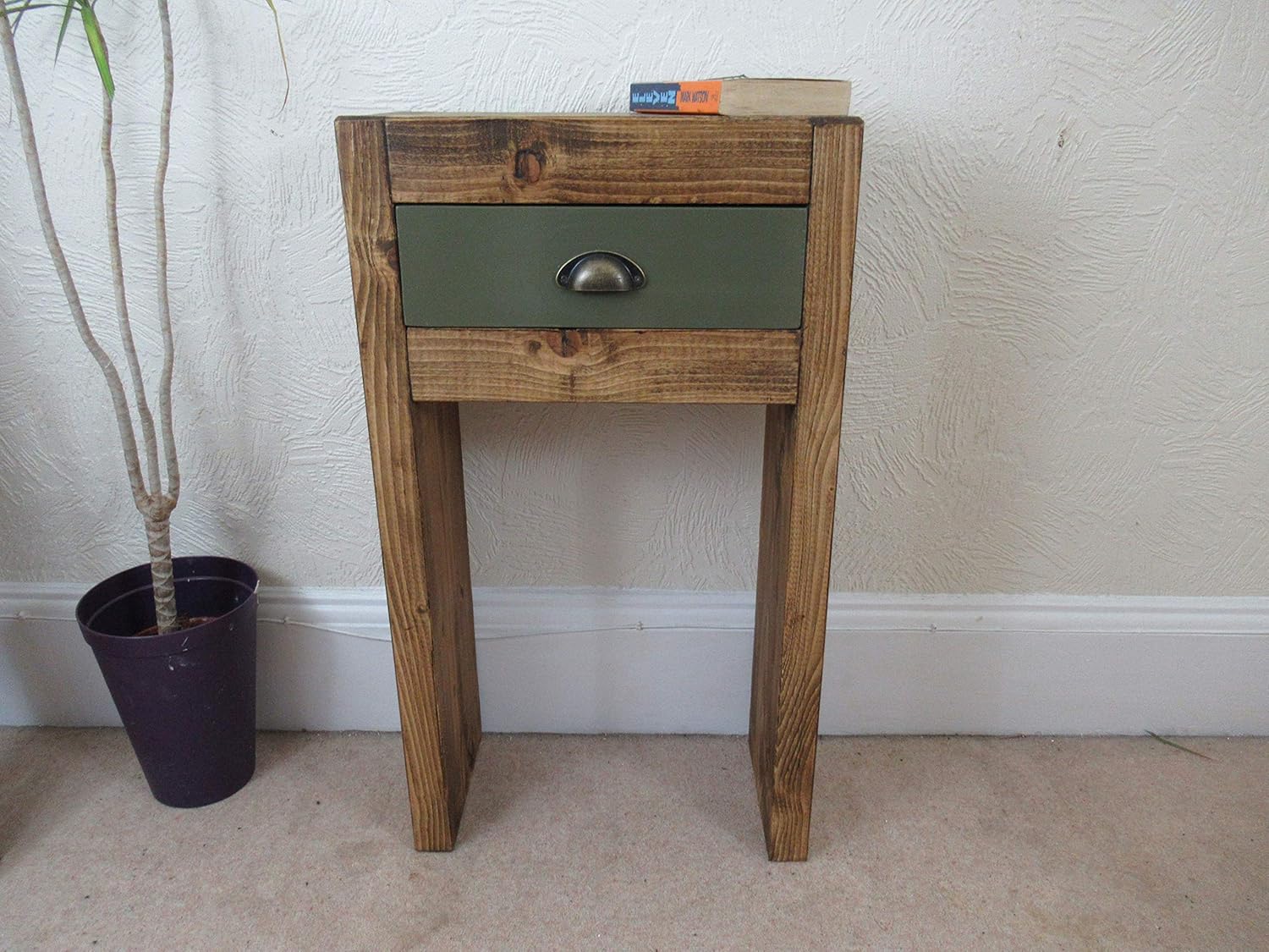 Narrow chunky wood hallway console table with drawer Amazon.co.uk