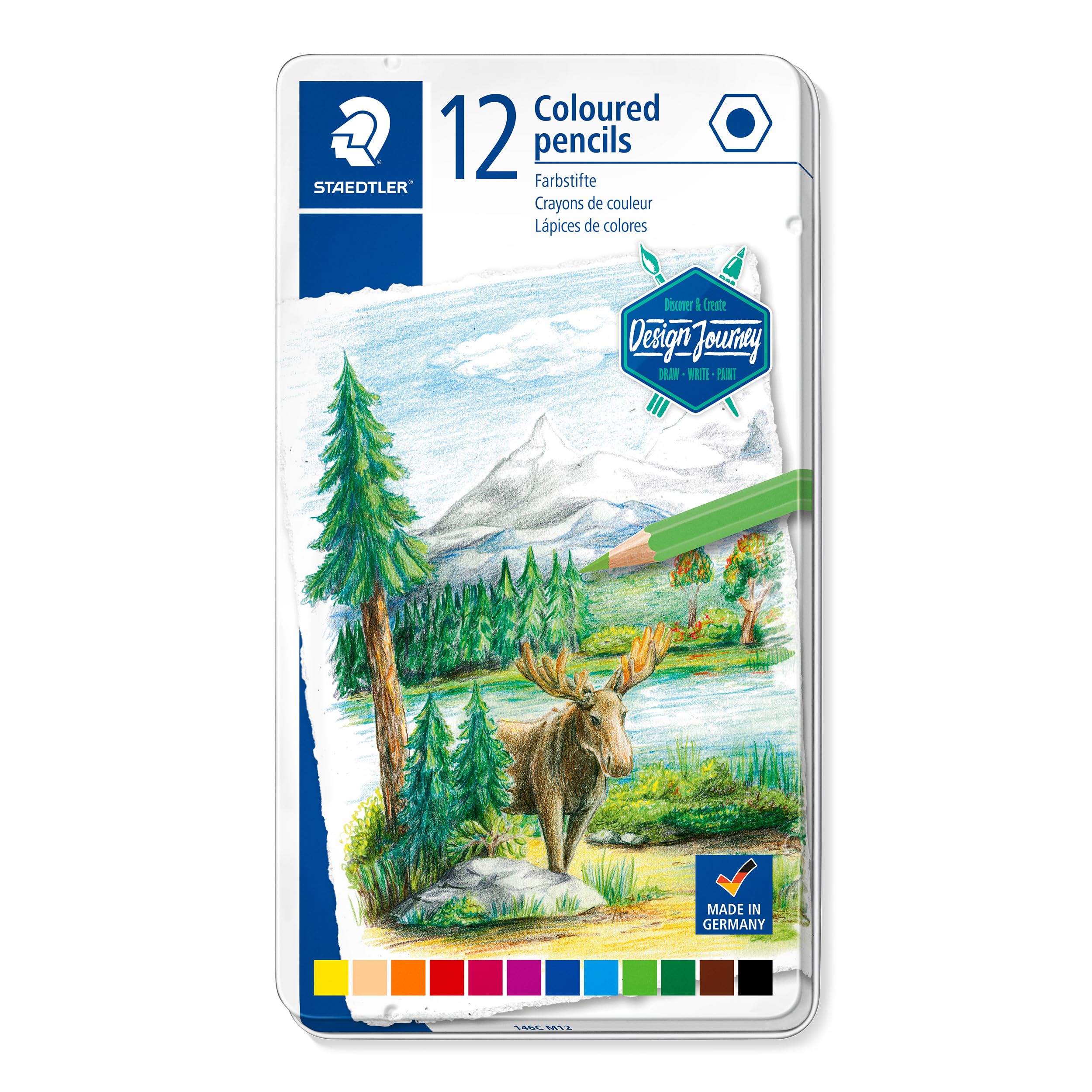 STAEDTLER 146C M12 Design Journey Colouring Pencils - Assorted Colours (Tin of 12)