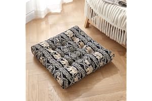 Getmo Resin Meditation Floor Pillow,Large Square Boho Floor Cushion, Mandala Bohemian Floor Pillows Cushion Seating for Yoga Living Room Balcony Office Outdoor Tatami,22x22 Inch,Elephant Black