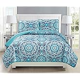 Mk Collection Bedspread Coverlet Quilted Floral Turquoise Teal Blue Grey Over Size New #185 (Twin/Twin Extra Long)