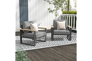 RoyalCraft Aluminum Outdoor Armchair, 2 Pieces All-Weather Metal Patio Single Sofa, Patio Conversation Set for Porch Backyard Garden, Grey