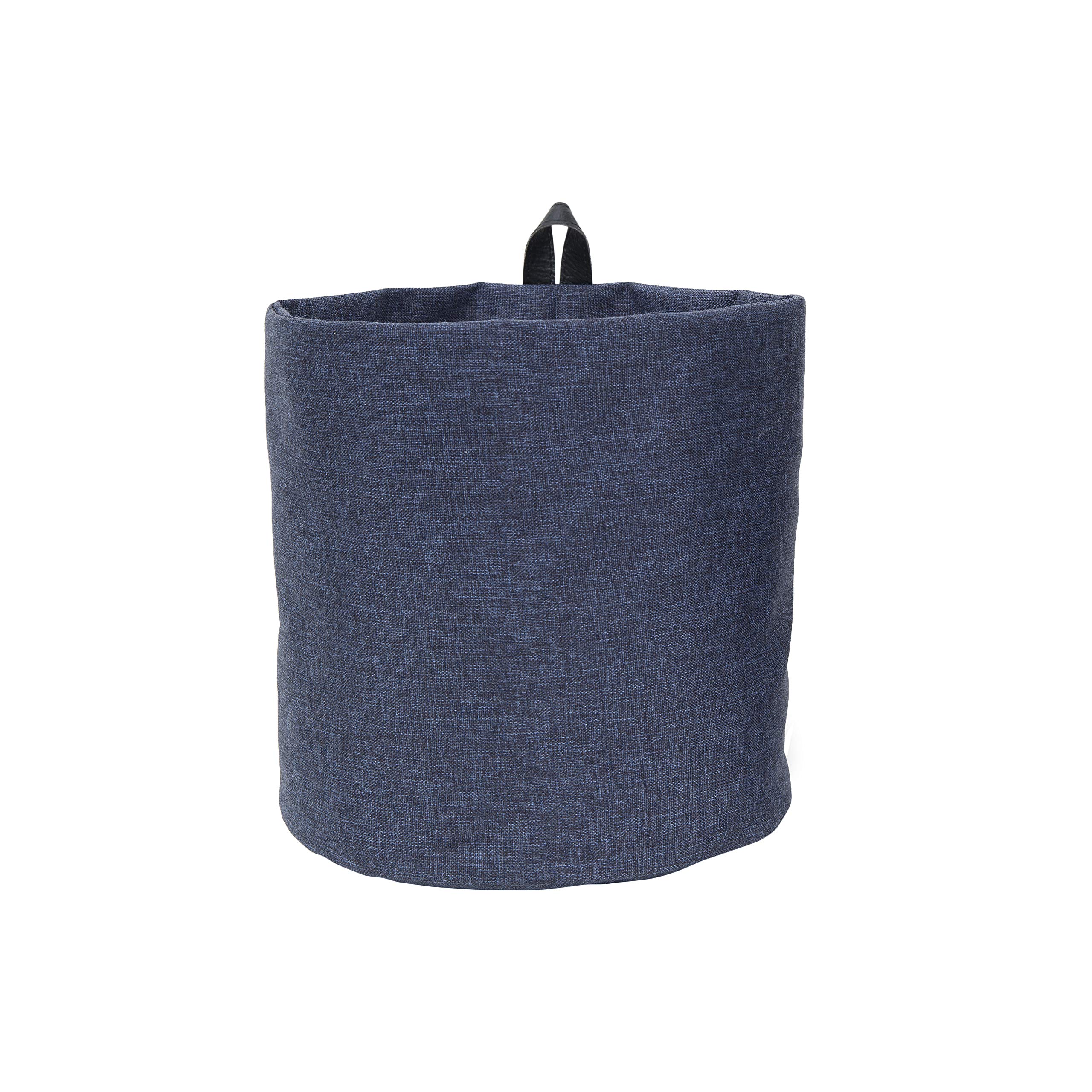 Bigso Box of Sweden Hanging Basket Storage - Large Round Wall Storage Box with Loop and Linen Look - Hanging Storage Solution Made of Polyester and Cardboard - Blue
