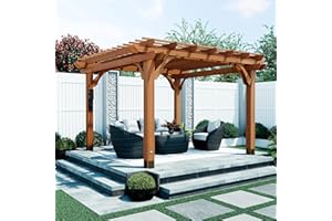 Backyard Discovery Beaumont 12' x 12' Traditional Cedar Wood Pergola Kit with Trellis Roof, All-Season Durability, High-Wind Rating, PowerPort, Shade for Outdoor Patio, Deck, Garden, and Entertaining