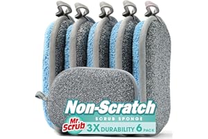 Sponges Kitchen Dish Sponge for Washing Dishes Cleaning Kitchen, All-Purpose, 6 Pack, Non Scratch, Rough Scrubbers Side for Non-Stick Cookware, Soft Microfiber Scrub Side for Dishes, Mr. Scrub