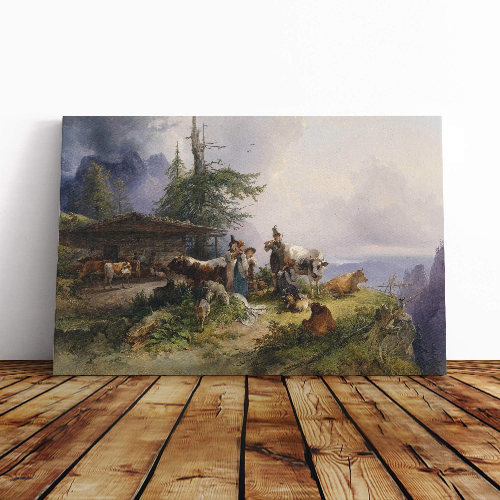 Friedrich Gauermann Farmhouse Canvas Print | Gallery Wrapped 30mm Frame Wall Art | 20x14 inches | Ready to Hang | Farmhouse Picture | Living Room Bedroom Lounge Office