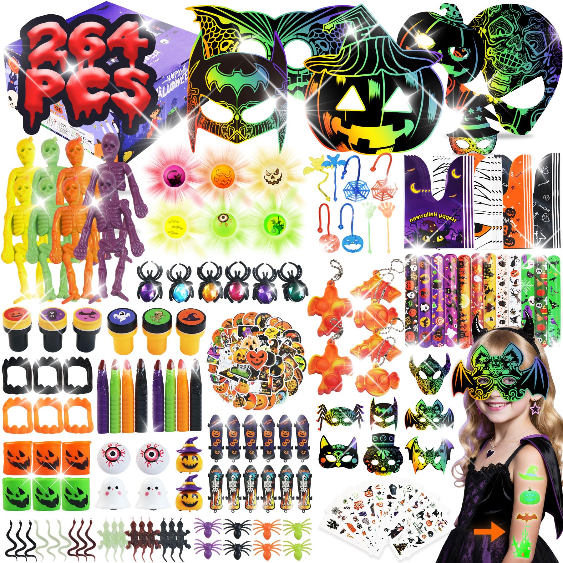 Photo 1 of SKTMYY 264 PCS Halloween Party Favors for Kids, Halloween Toys Bulk With Light Up Toys, Halloween Prizes, Treats Non Candy, Goodie Bag Stuffers, Treasure Box Toys for Classroom