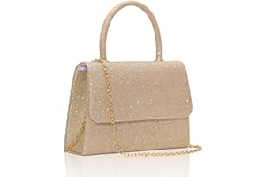 Larcenciel Women's Evening Handbags, Glitter Top Handle Evening Purse w/Chain, Chic Ladies Crossbody Bag for Party Prom Date