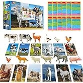 12 PCS Farm Animal Figurines with 12 Introducing Flashcards, Realistic Farm Animals Playset Montessori Toys Science Education