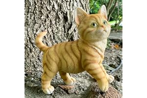 Basuo-9Q Realistic Kitten Figurine Cat Statue Office Home Décor Resin House Animal Sculpture Art Decoration Memorial Gifts (Standing, Orange Tabby)