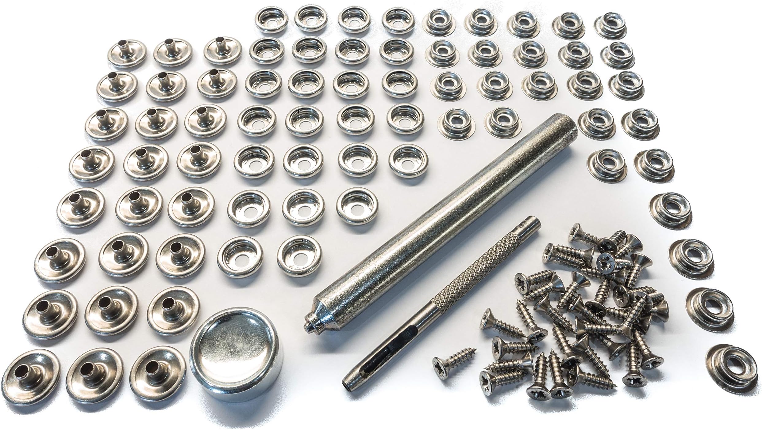 316 Stainless Steel snap Fastener kit, caps, sockets, Screws, Studs, Tools