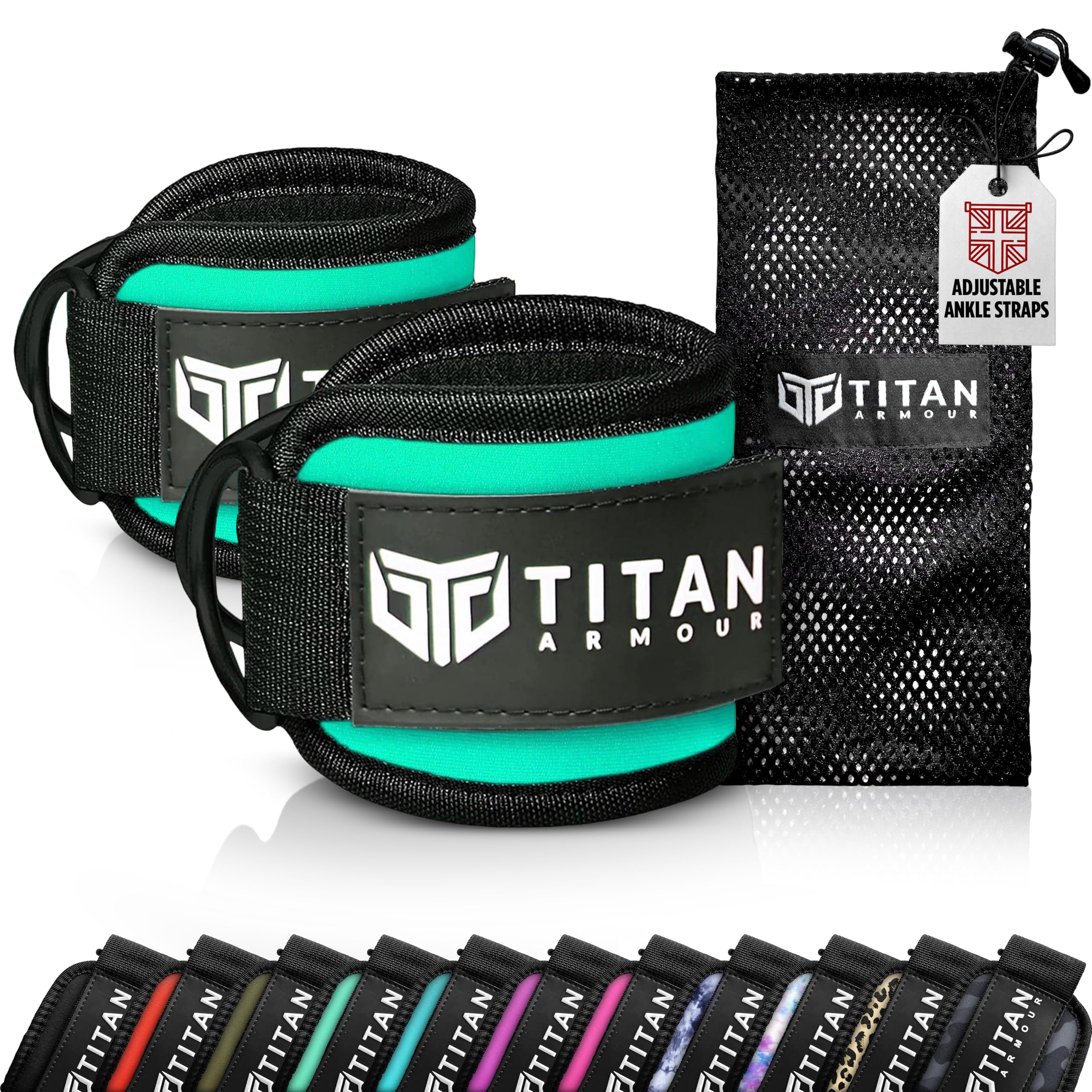 Titan Armour® Ankle Straps for Cable Machines | Gym Cuffs w/Heavy-Duty Steel Double D-Rings & Adjustable Strap | Lower Body Workouts Inc. Leg Extension, Leg Curl & Glute Kickback | Men & Women