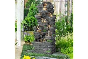 TOBYUL Garden Waterfall Fountain Outdoor - Water Fountains and Waterfalls, Outdoor/Indoor Floor Standing Resin Water Fountain with LED Light for Patio, Garden and Backyard, Deck, Porch, Home (40" H)
