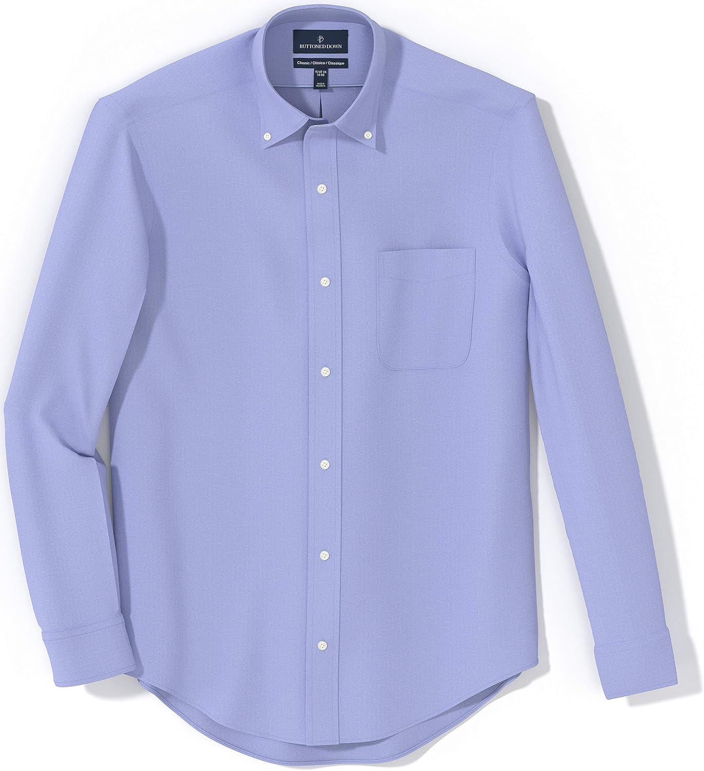  Brand - Buttoned Down Men's Classic-Fit Button Collar Solid Non-Iron Dress Shirt w/ Pocket Options, Blue, 15.5" Neck 33" Sleeve: Clothing