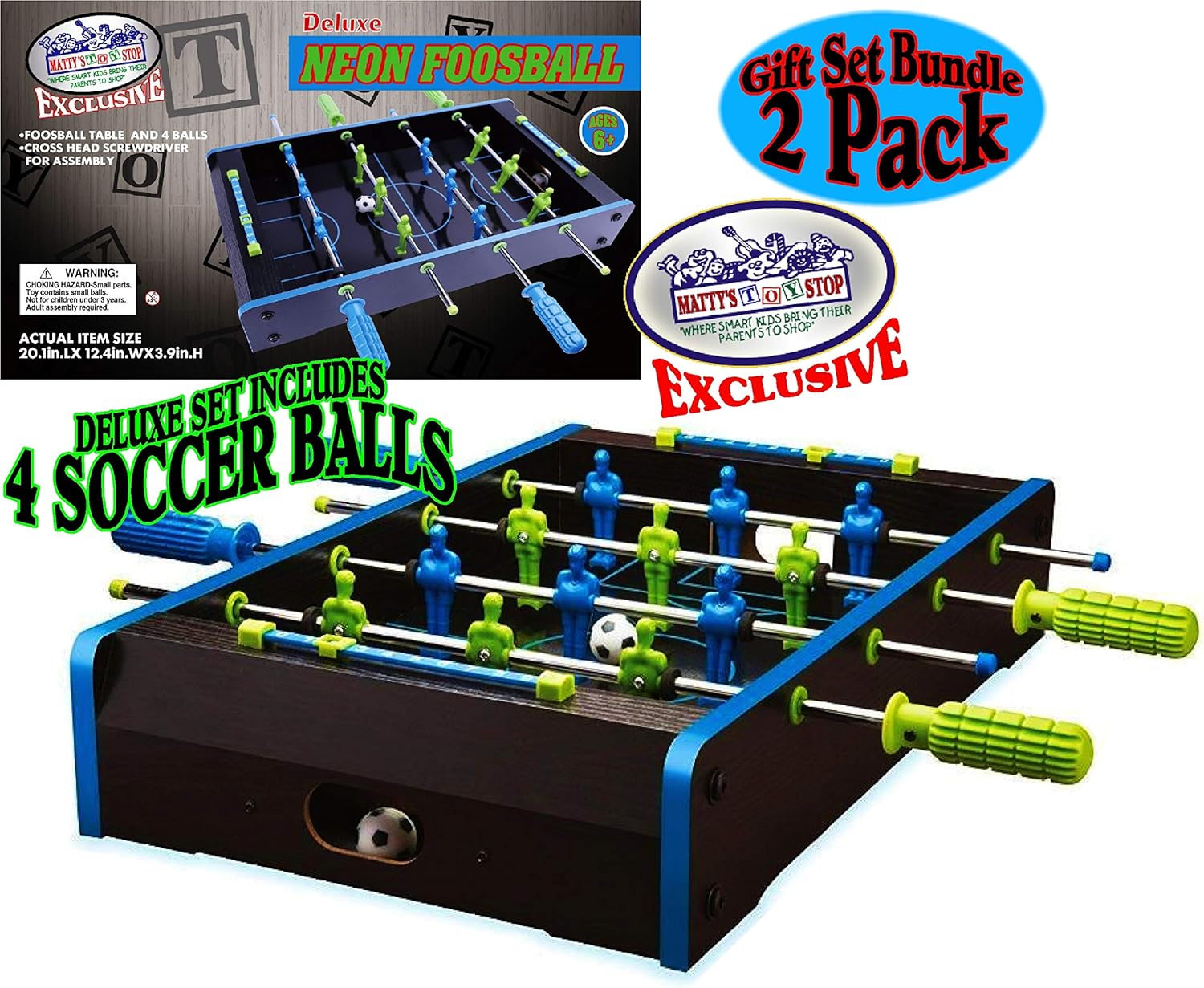Matty's Toy Stop Deluxe Wooden Mini Tabletop NEON Air Hockey (Extra Pucks) & NEON Foosball (Soccer) (Extra Balls) Games Gift Set Bundle - 2 Pack : Sports & Outdoors