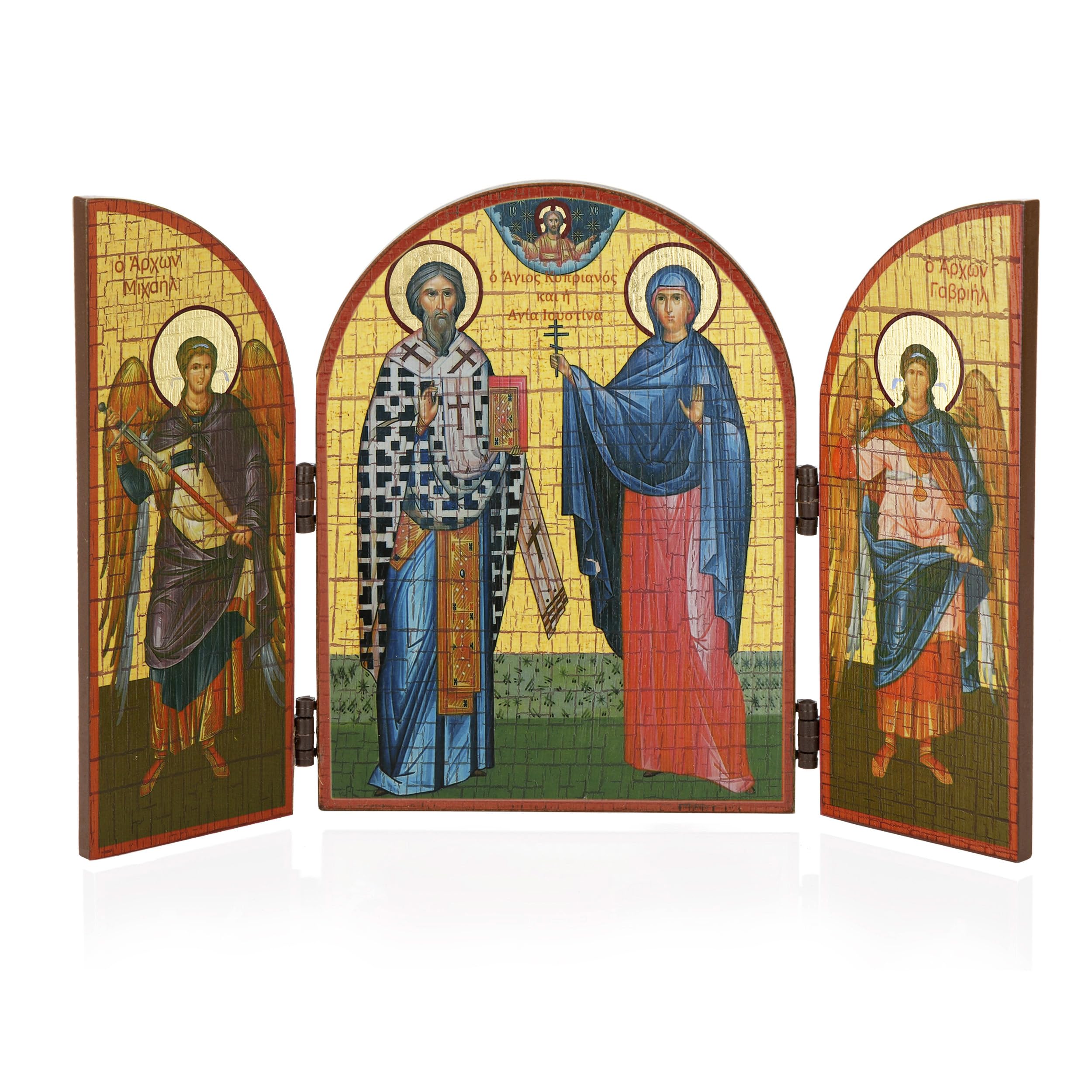 NKlaus Cyprian and Justinia Icon Triptych Wood 25 x 16 cm Christian 13830