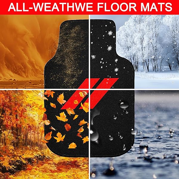 4PCS CAR FLOOR MATS FOR DODGE CHARGER DURANGO CHALLENGER JOURNEY NON-SLIP ALL WEATHER FLOOR MAT WATERPROOF SKIN-FRIENDLY FRONT & REAR PROTECTOR LINERS PAD FOR ALL DODGE MODELS ACCESSORIES(RED TRIM)