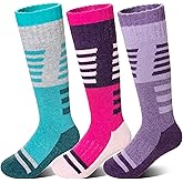 Velice Kids Merino Wool Ski Socks 3 Pairs Boys Girls Thermal Thick Warm Winter Cozy Boot Socks for Skiing Snowboarding