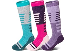 Velice Kids Merino Wool Ski Socks 3 Pairs Boys Girls Thermal Thick Warm Winter Cozy Boot Socks for Skiing Snowboarding