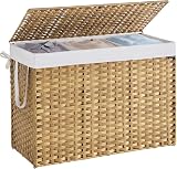 SONGMICS Laundry Basket 200 L Rattan Style With Lid Handles Foldable LCB320Y01