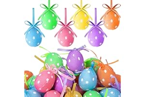 SFCDDTLG 30 Pcs Easter Hanging Eggs- Mini Fabric Wrapped Easter Eggs Hanging Ornaments with Bow- Dots Easter Decorations Eggs Tree Ornaments for Party Birthday Home Garden Decoration