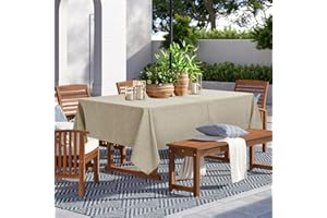 Outdoor Tablecloth with Umbrella Hole - Patio Table Cloth Zippered Rectangle 52x70 Inch, Linen-Look Polyester Table Cover Wat