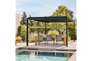 Backyard Discovery Sarasota 16' x 10' Galvanized Steel Louvered Pergola Kit with Adjustable Roof, Shade, Rain Protection, High-Wind Rating, Gutter System for Outdoor Patio, Garden, Deck, Entertaining