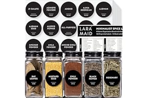 LARAMAID 286 Minimalist Round Spice Label Set, White Text on Black Vinyl Waterproof Label Sticker with Removable Adhesive - Fits on Round, Square and Rectangle Jars - Organize Spice, Herb and Seasonings