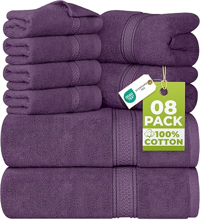 Utopia Towels 8 Piece Set Plum 100% Cotton Bath Hand Washcloths
