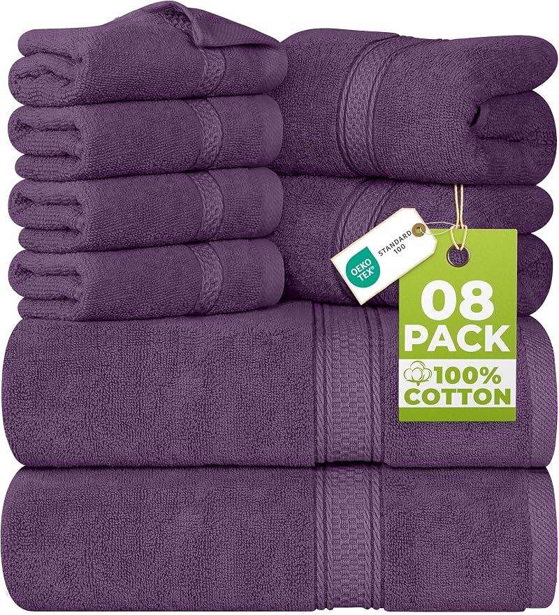 Utopia Towels 8 Piece Set Plum 100% Cotton Bath Hand Washcloths