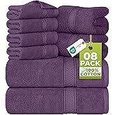 Utopia Towels 8 Piece Luxury Towel Set – Majestic Plush, Super Absorbent & Quicker-to-Dry, Thick 100% Ring Spun Cotton Towels for Bathroom, Spa & Hotel – 2 Bath, 2 Hand, 4 Washcloths, Plum