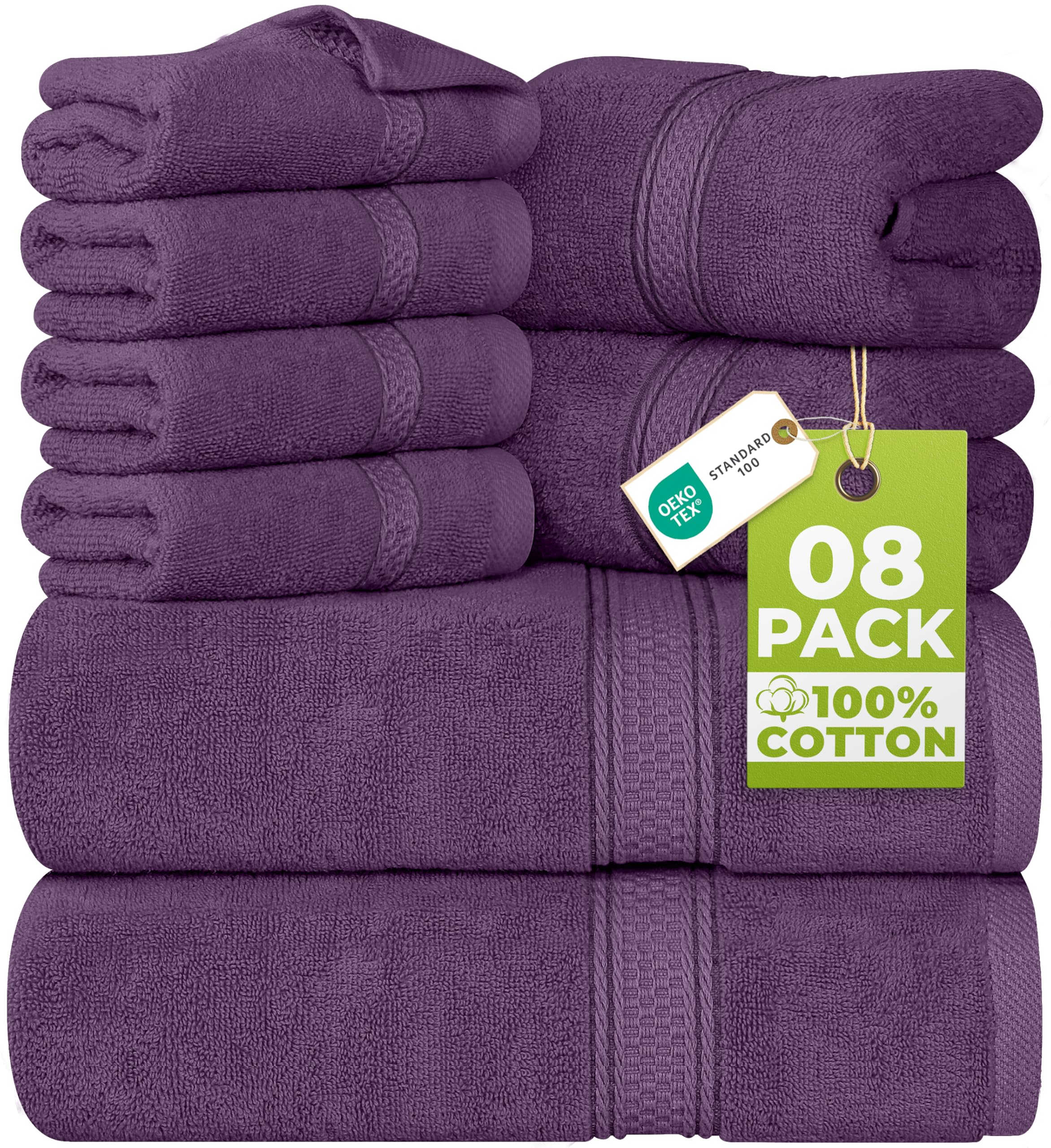 Utopia Towels 8 Piece Towel Set - 2 Bath Towels, 2 Hand Towels and 4 Washcloths Cotton Hotel Quality Super Soft and Highly Absorbent (Plum)