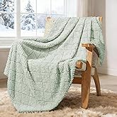 Whale Flotilla Fuzzy Fleece Throw Blanket for Couch, Bed, Soft Fluffy Jacquard Waffle Blankets for All Season, Lightweight and Warm, 50x60 Inch, Sage Green