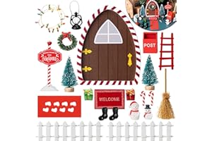 Haooryx Christmas Magic Wooden Miniature Fairy Doors Accessories - 22Pcs Christmas Elf Magic Door for Wall Fairies Magical Door Decoration Christmas Party Outdoor Xmas Decor (Red & White Border)