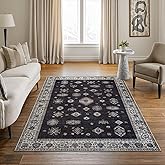 Bloom Rugs Washable Non-Slip 4' x 6' Rug - Black/Ivory Traditional Area Rug for Living Room, Bedroom, Dining Room, and Kitchen - Exact Size: 4' x 6'