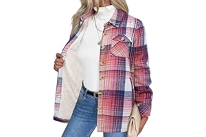 Zeagoo Women's Fleece Sherpa Jacket Casual Long Sleeve Button Down Flannel Shacket Shirt Winter Coat with Pockets