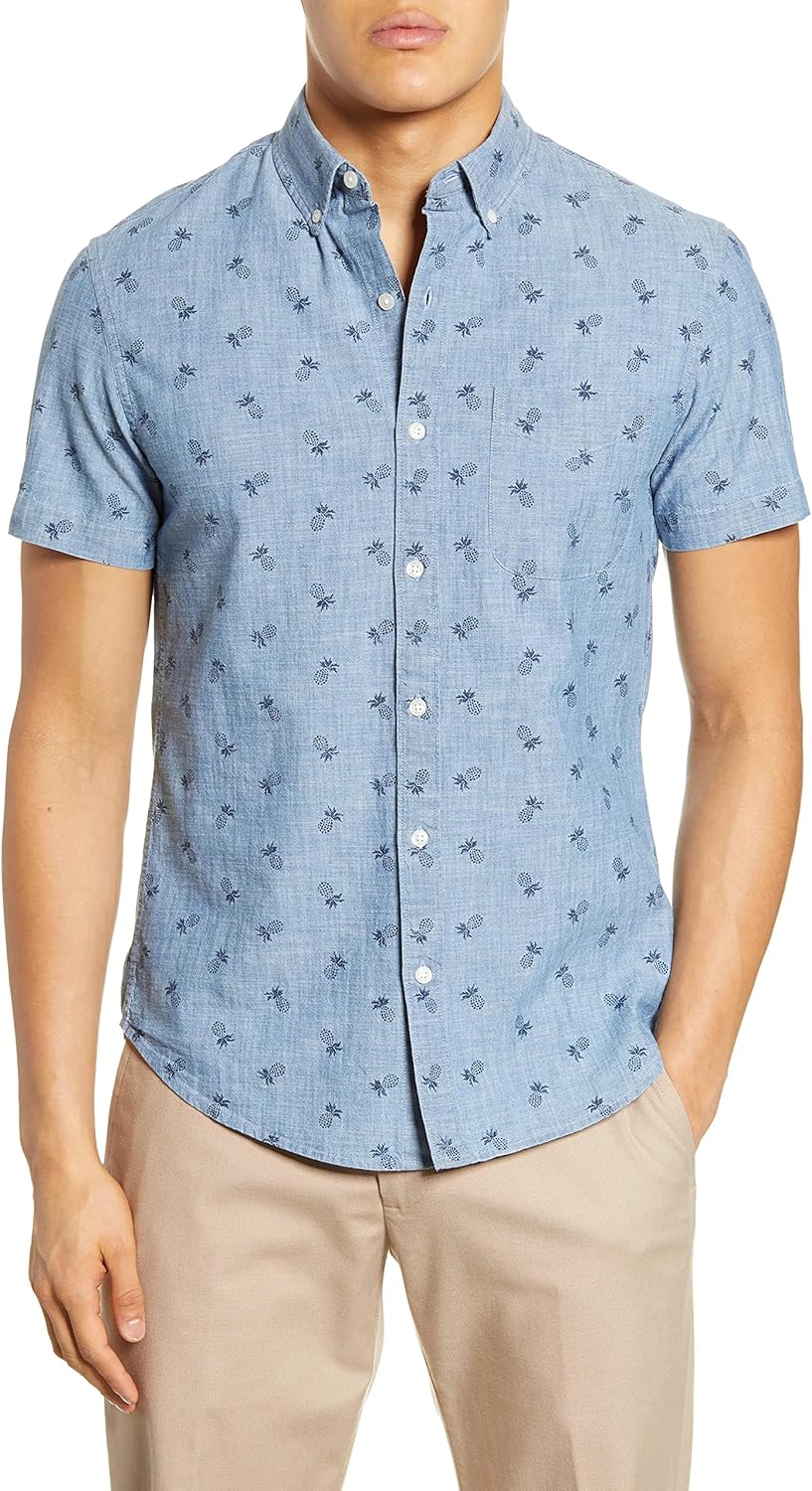 Bonobos Mens Shirt Blue US 2XL Riviera Pineapple Slim Fit ButtonDown