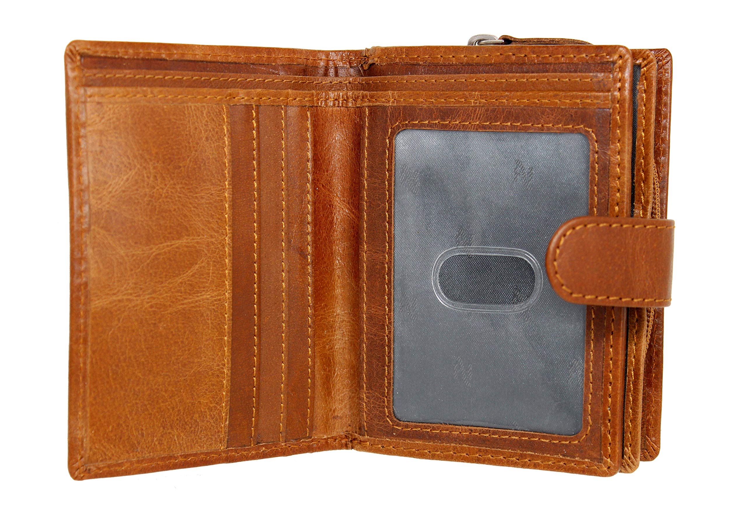 STARHIDE Women’s RFID Blocking Leather Wallet – Genuine Cowhide Purse with ID Window, Coin Pocket, 2 Note Compartments, 8 Card Slots, Compact Gift Box, Ladies Purse – 5525 (Tan)