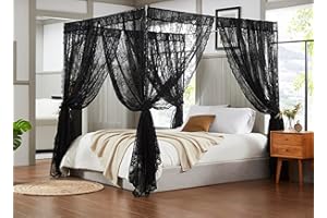 Warm Home Designs Ensemble de 8 rideaux à baldaquin en dentelle avec embrasses - 121,9 x 198,1 cm - Noir - Pour décoration de