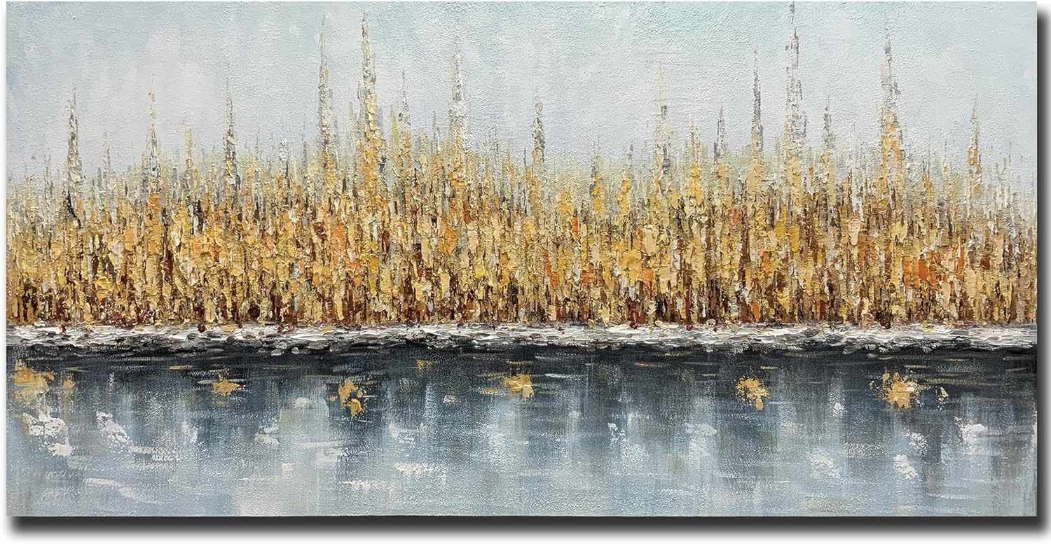 Paintings - MUWU Art, 24x48 Inch Paintings 3D Abstract Wall Art Oil Hand Painting On Canvas Stretched Wrapped Canvas Painting Ready to Hang Wall Decoration for Living Room Bedroom