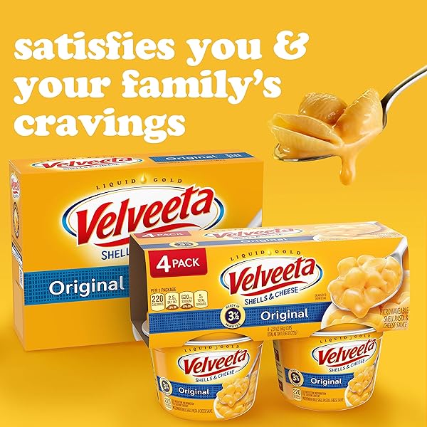 VELVEETA SHELLS AND CHEESE MAC AND CHEESE, 4 CUPS, FOR EASY SNACK OR DINNER SIDE, ORIGINAL FLAVOR, 2.39 OZ